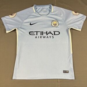 Nike Manchester City Etihad Airways Mens SS Light Blue Soccer Jersey M